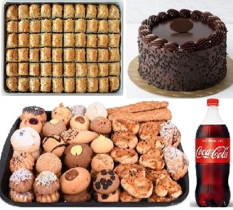Çay Saati Tam Takım: Kuru Pasta Baklava Çikolatalı Pasta ve Kola pasta